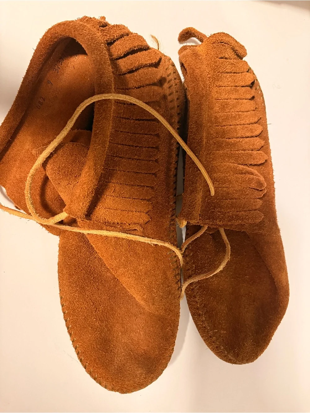 Minnetonka Chestnut Suede Fringe Lace-Up Ankle Booties - Picture 2 of 2